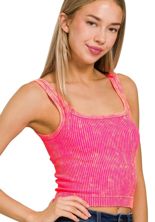 Seamless washed ribbed tank top
